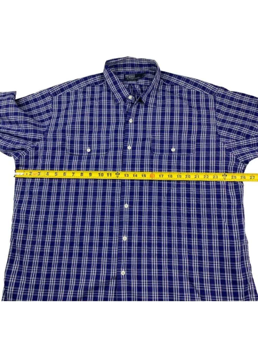 VTG Polo Ralph Lauren Men's 100% Cotton L/S Work Shirt Blue/White Plaid • XL